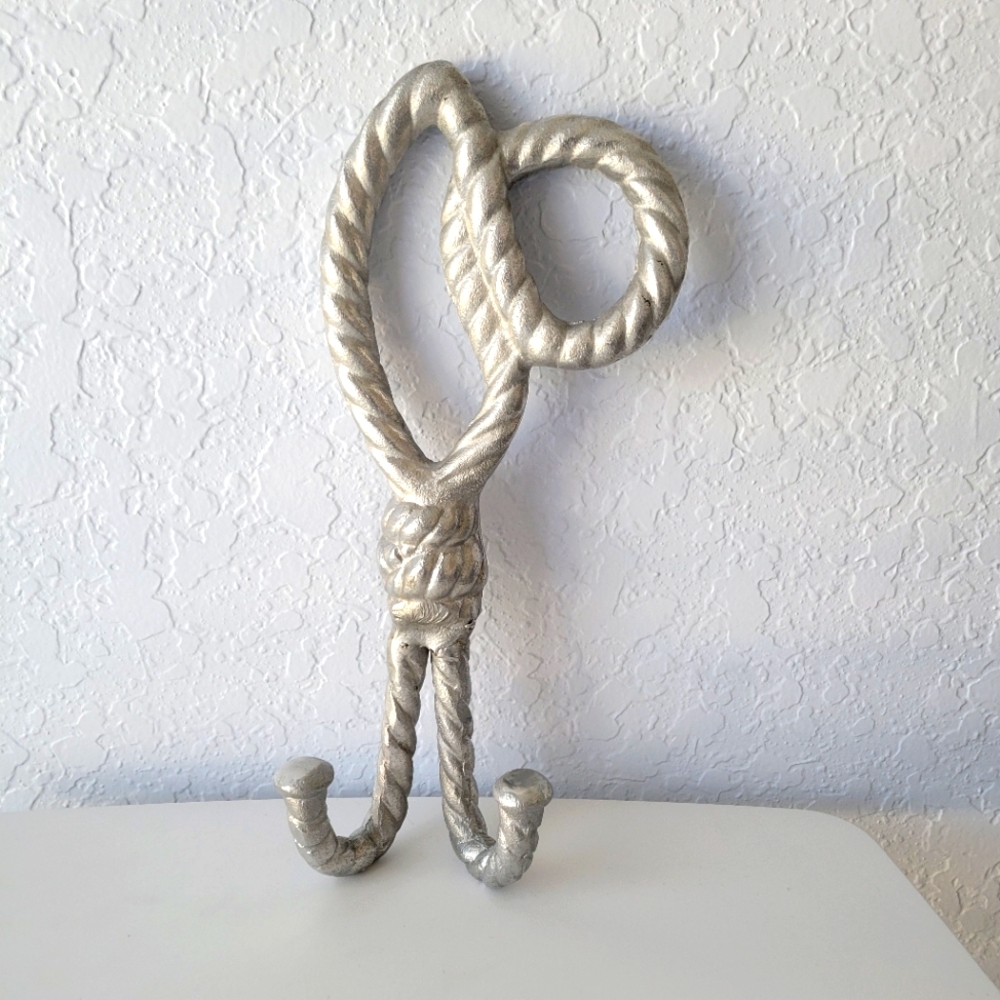 Metal Silver Double Hook Rope Design. 12" X 5". STURDY